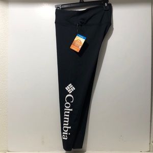 Columbia Leggings Women M Black Ankle Crop Spell Logo Wide Waistband Fitness